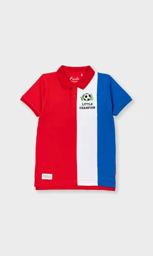 Cut&Sew Polo Shirt - Red&Blue