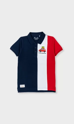 Cut&Sew Polo Shirt - Navy Blue&Red
